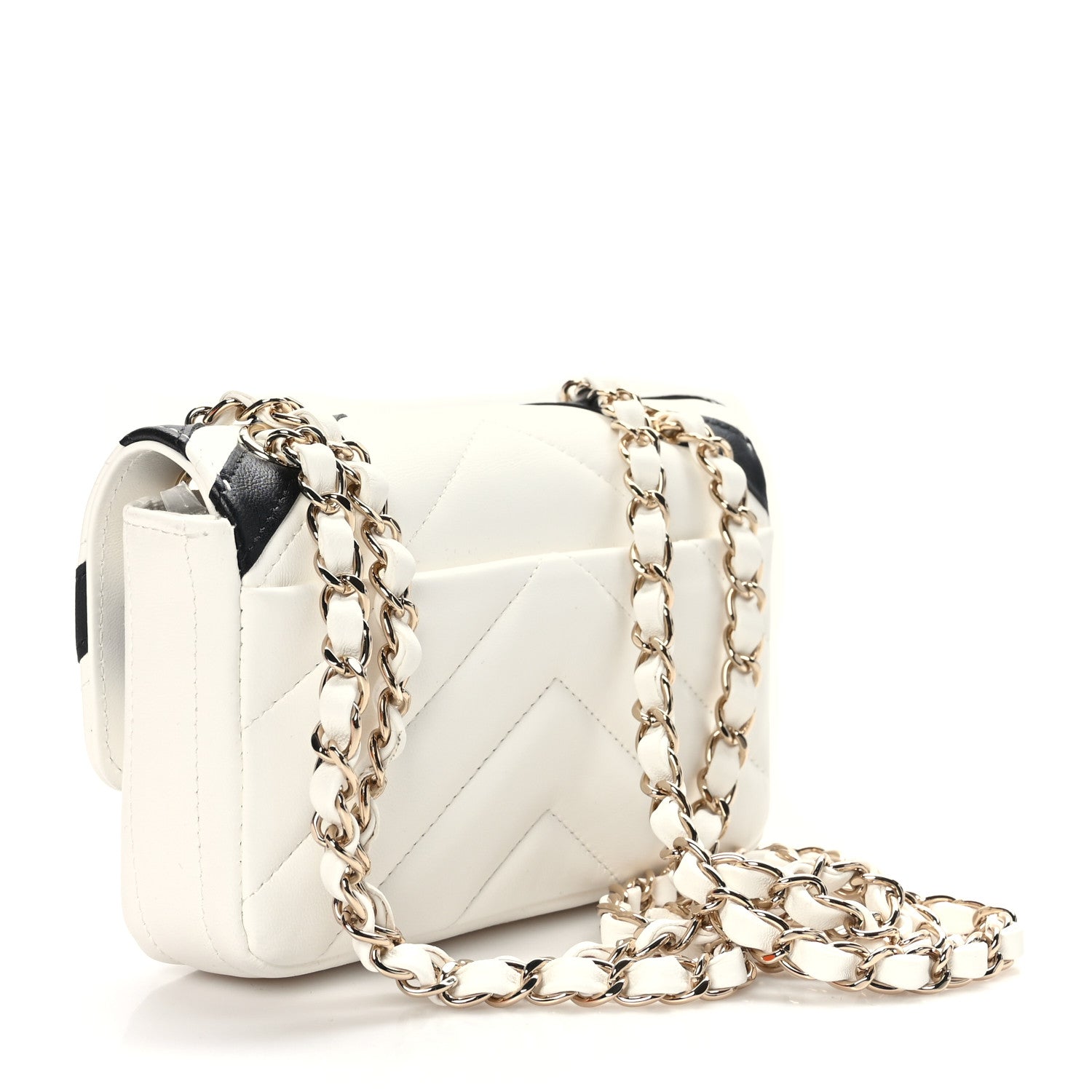 Chanel Lambskin Chevron Stitched Flap White Black 4 of 12