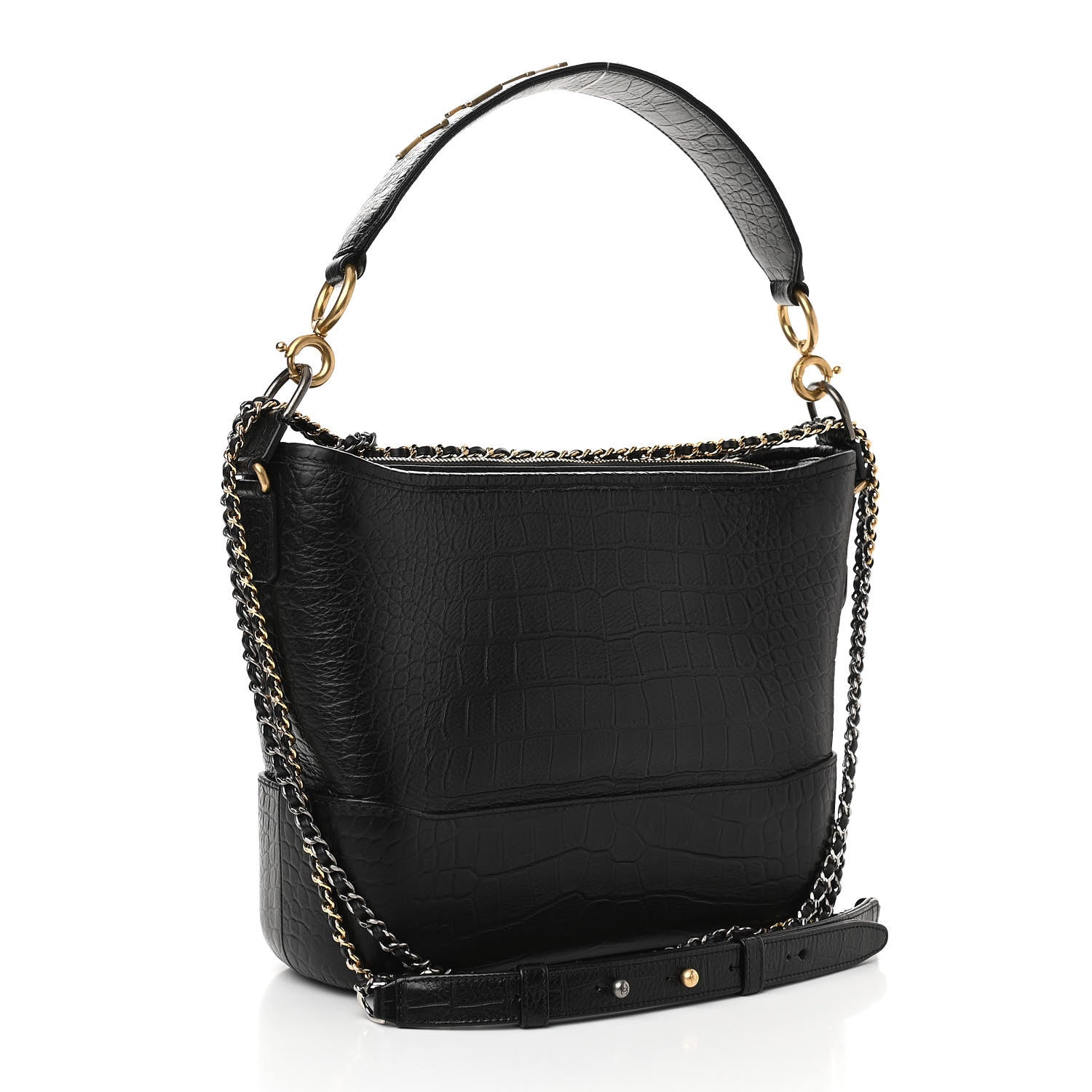 Chanel Crocodile Embossed Calfskin Medium Gabrielle Cocodile Hobo Black 3 of 10