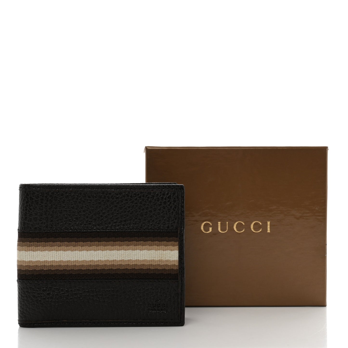 Calfskin Web Bi-Fold Wallet Brown White