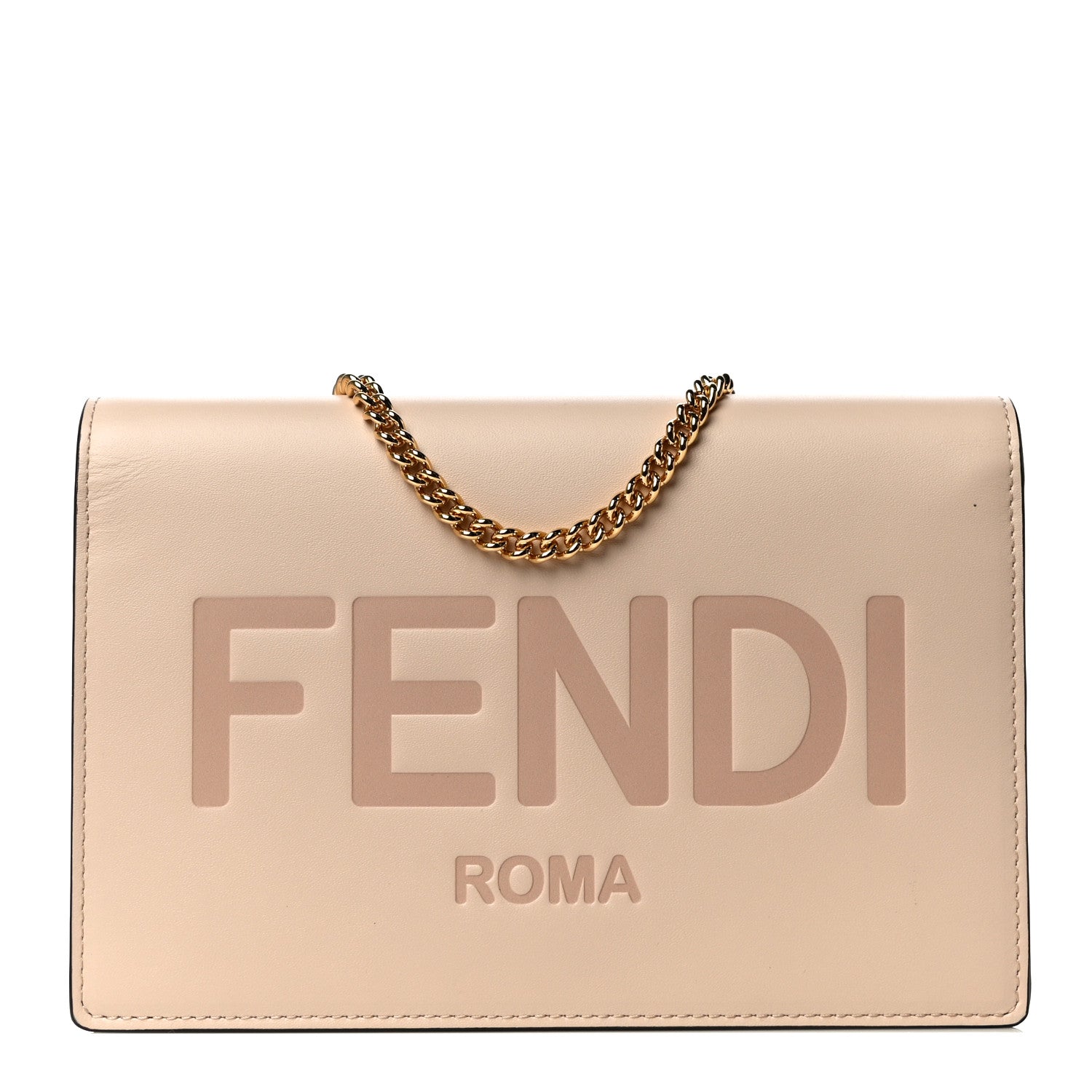 Fendi Vitello King Tamponato Logo Embossed Medium Wallet On Chain Poudre 1 of 11