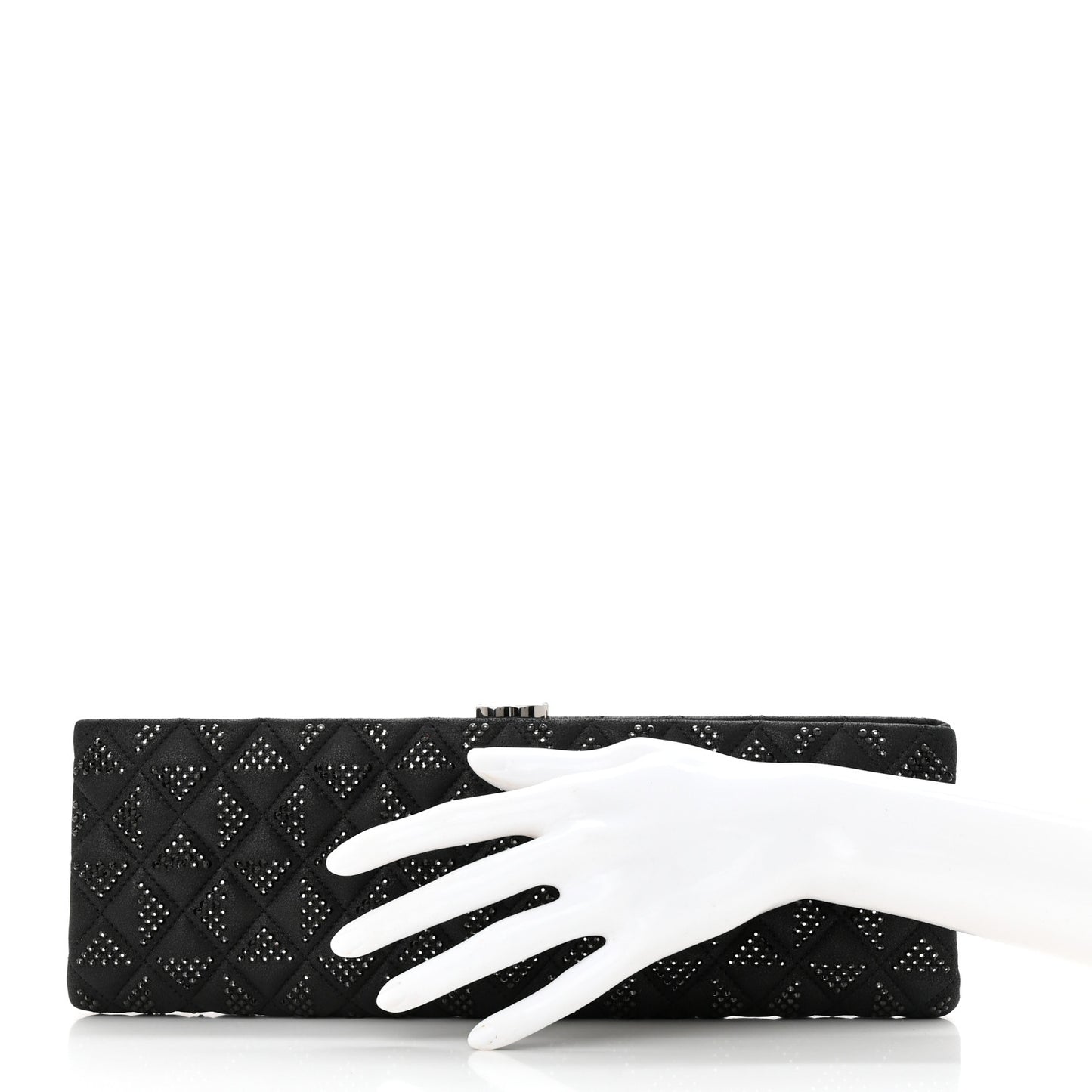 Iridescent Lambskin Crystal Quilted Clutch Black