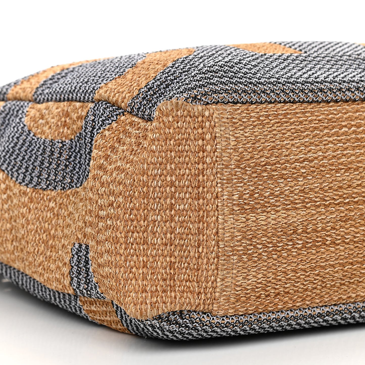 Woven Straw Raffia Logo Tote Blue Beige
