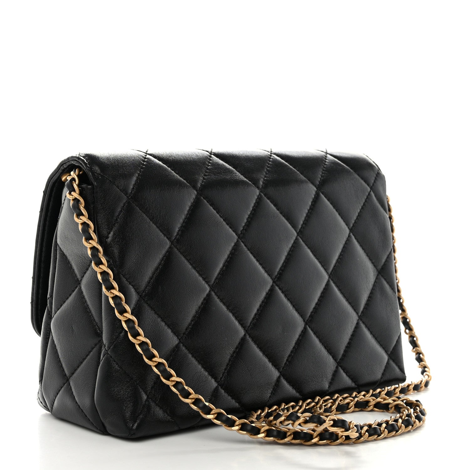Chanel Lambskin Quilted Pearl Crystal Logo Flap Black 3 of 10