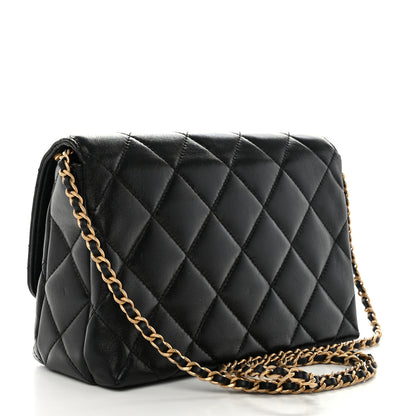 Chanel Lambskin Quilted Pearl Crystal Logo Flap Black 3 of 10