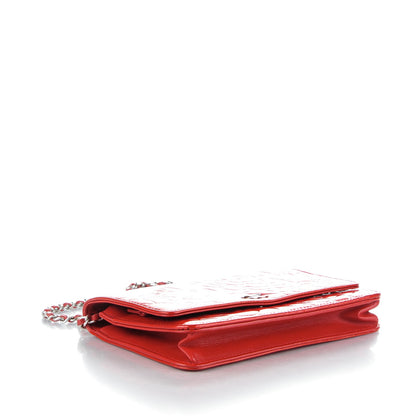 Chanel Patent Camellia Embossed Wallet On Chain WOC Dark Red 4 of 8