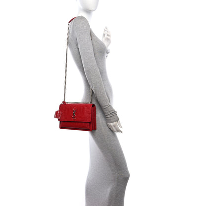 Saint Laurent Calfskin Crocodile Embossed Medium Monogram Sunset Rouge Eros 2 of 11