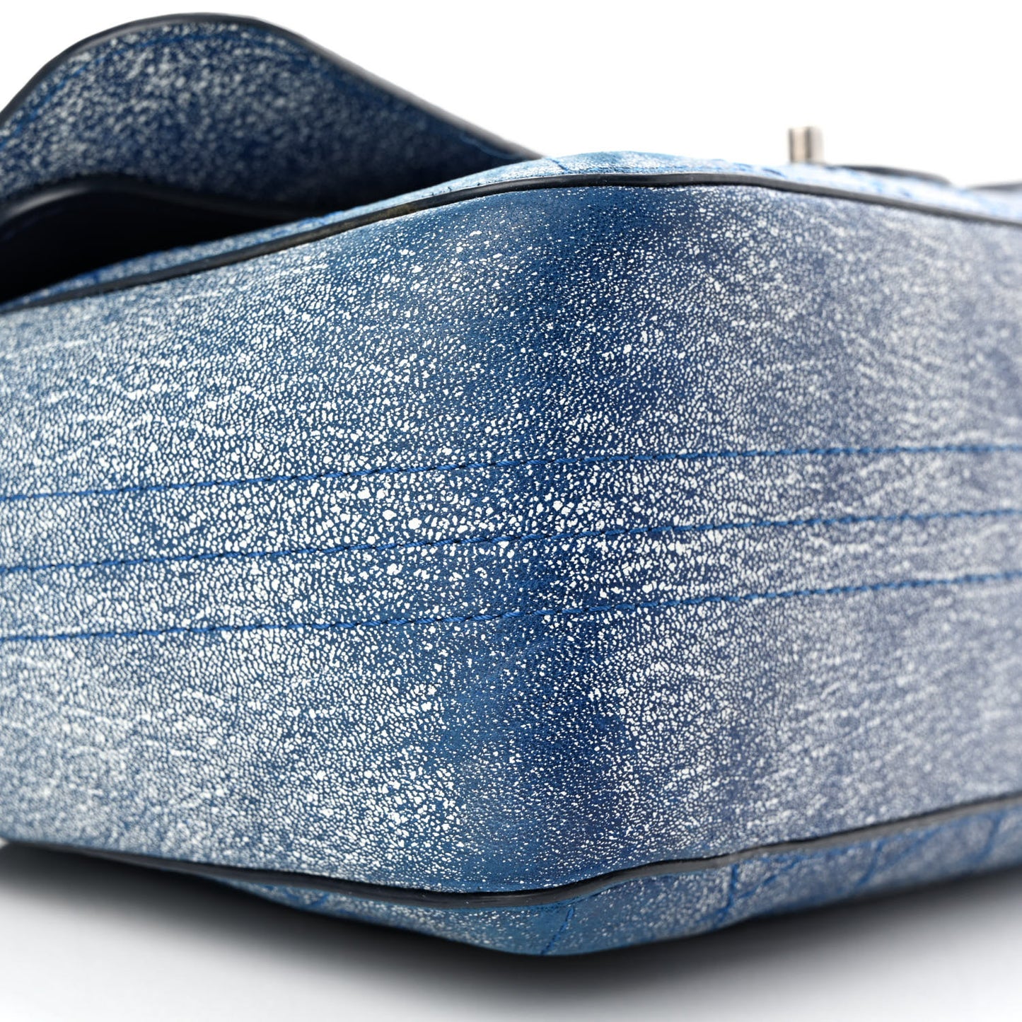 Crackled Calfskin Jumbo Double Flap Blue
