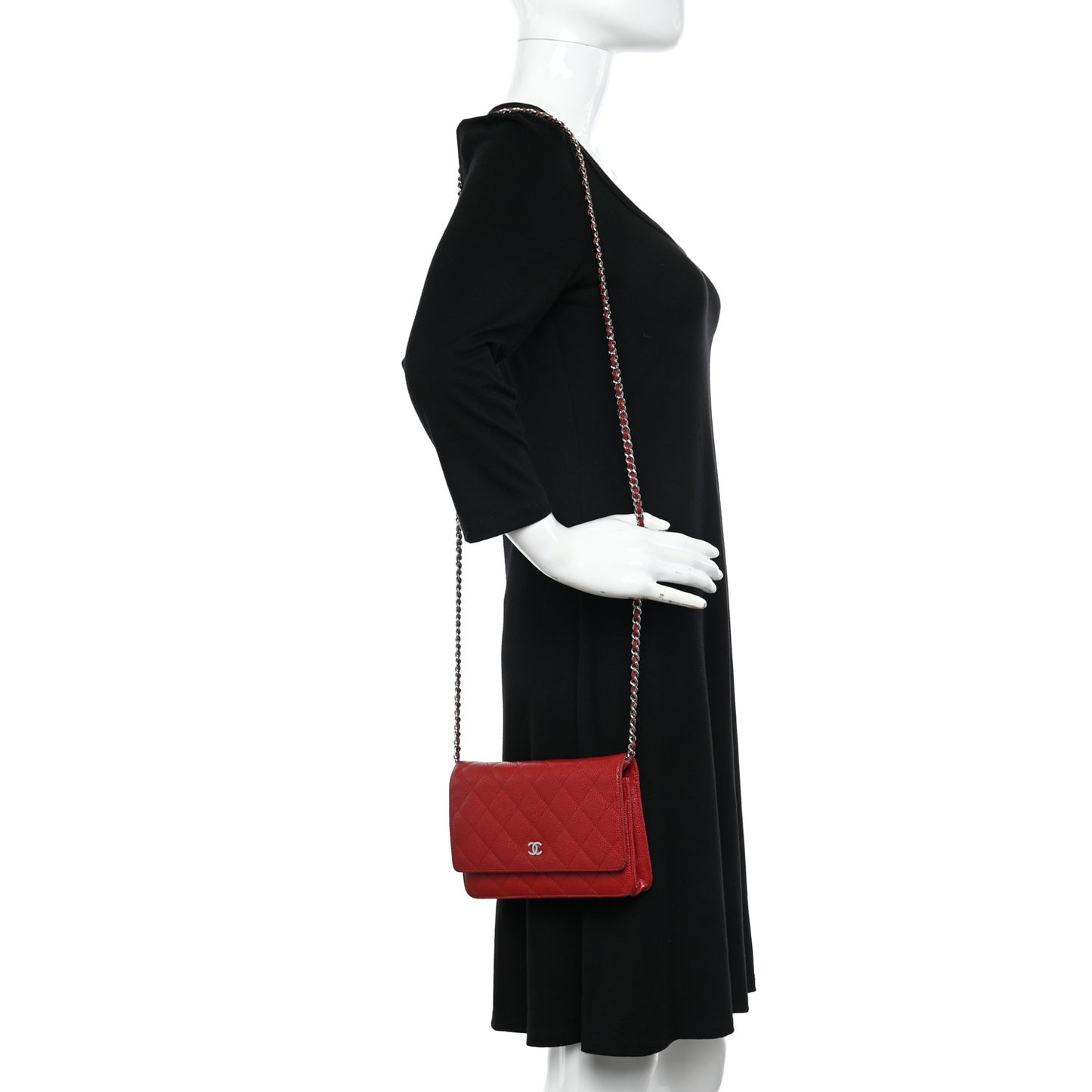 Caviar Quilted Wallet on Chain WOC Red