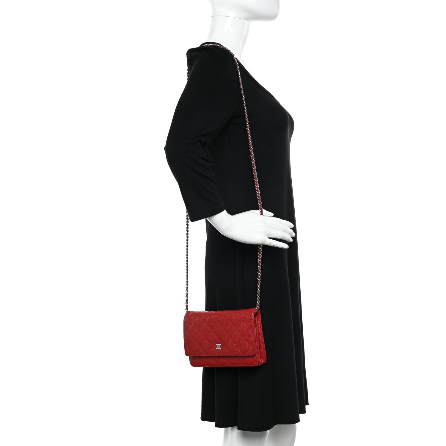 Chanel Caviar Quilted Wallet on Chain WOC Red 2 of 14