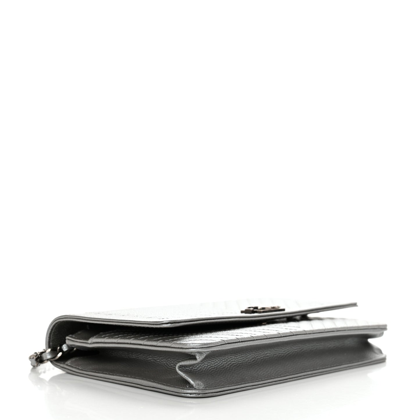 Metallic Caviar Chevron Quilted Boy Wallet On Chain WOC Silver