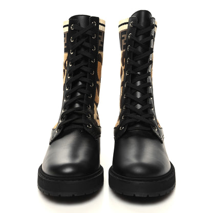 Fendi Calfskin Stretch Fabric FF Leopard Rockoko Biker Boots 39.5 Black 2 of 8