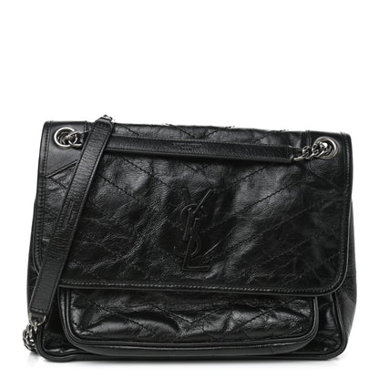 Saint Laurent Crinkled Calfskin Matelasse Monogram Medium Niki Chain Satchel Black 1 of 4