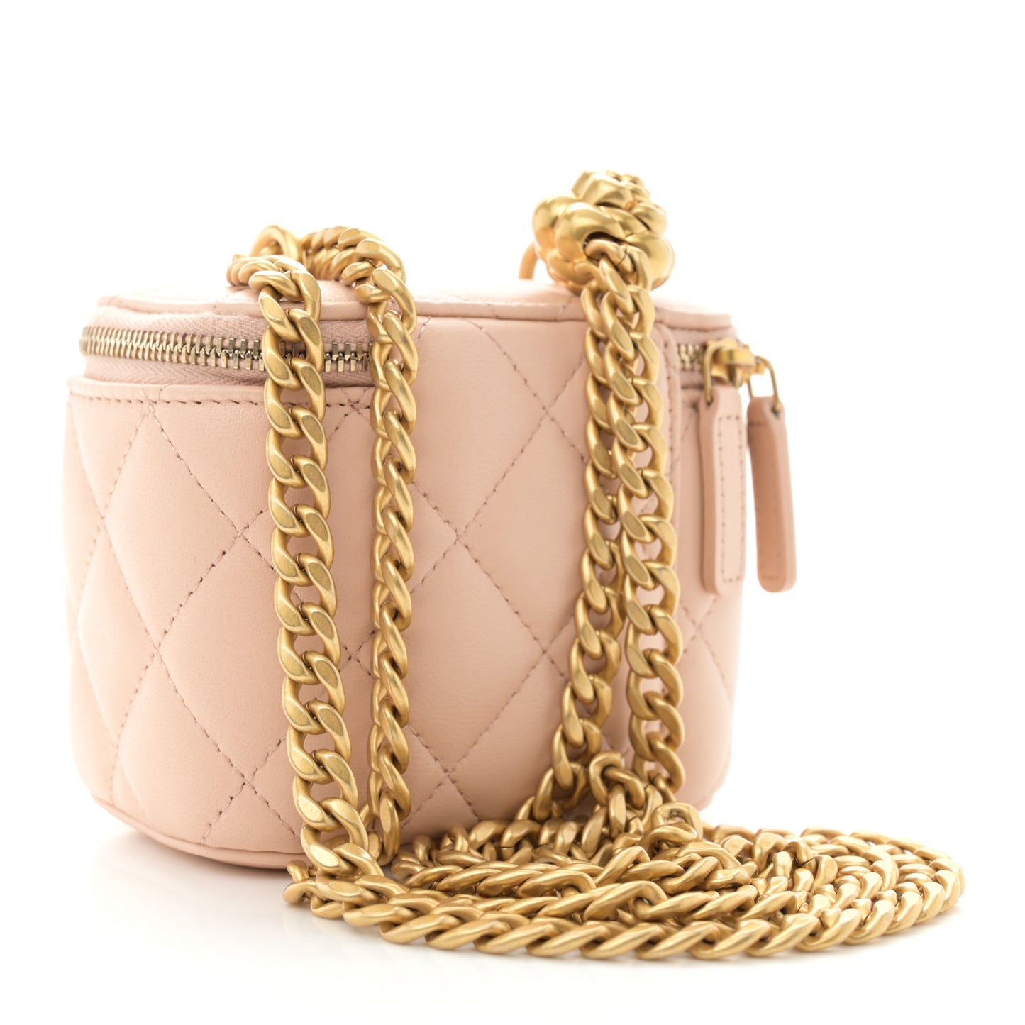 Lambskin Quilted Mini Sweet Camellia Vanity Case With Chain Beige