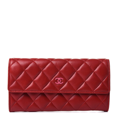 Chanel Lambskin Quilted Large Gusset Flap Wallet Red 1 of 11