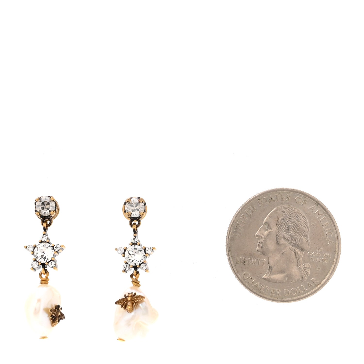 Christian Dior Crystal Pearl Star Bee Earrings Aged Gold 2 of 4