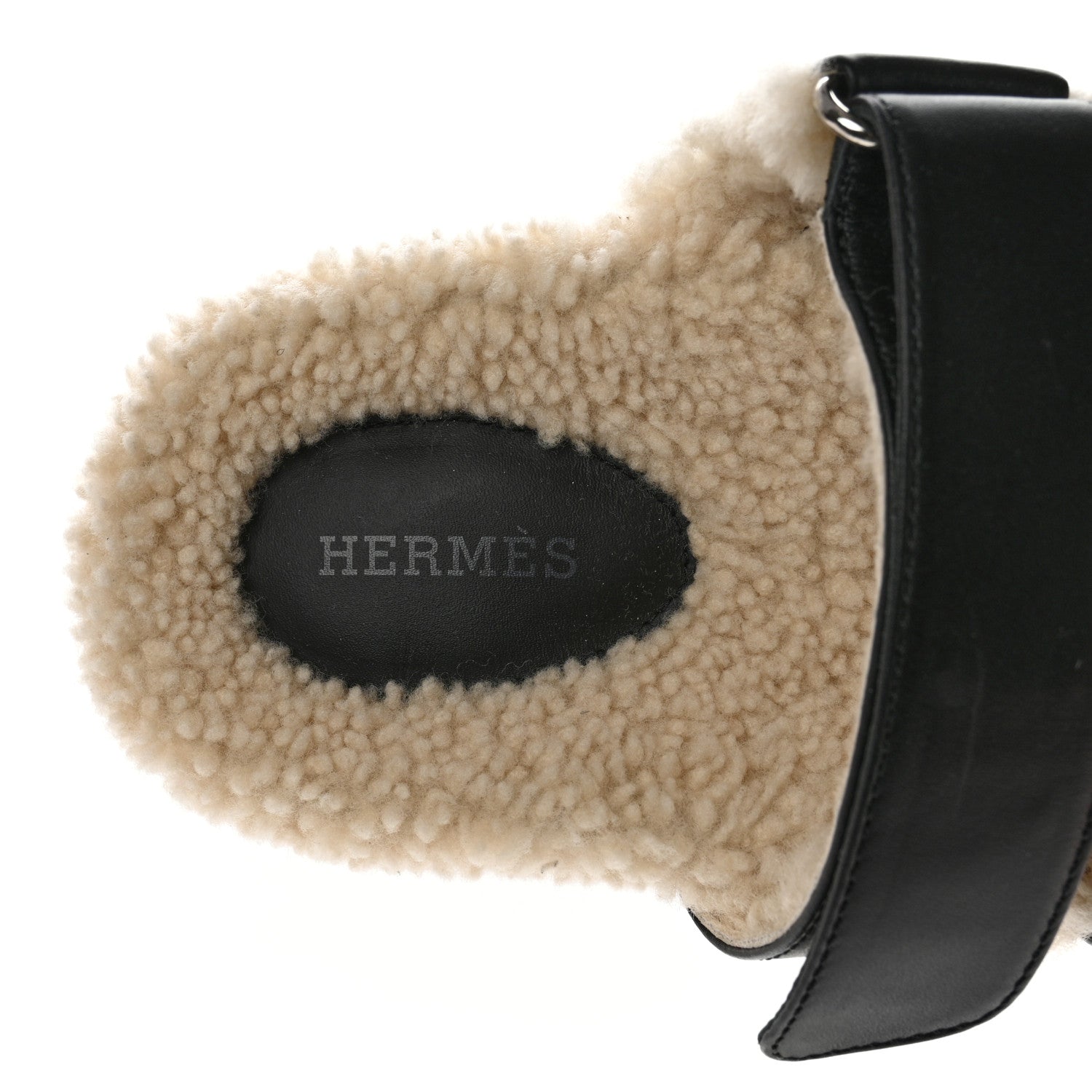 Hermes Calfskin Woolskin Womens Chypre Sandals 36 Black Ecru 7 of 12
