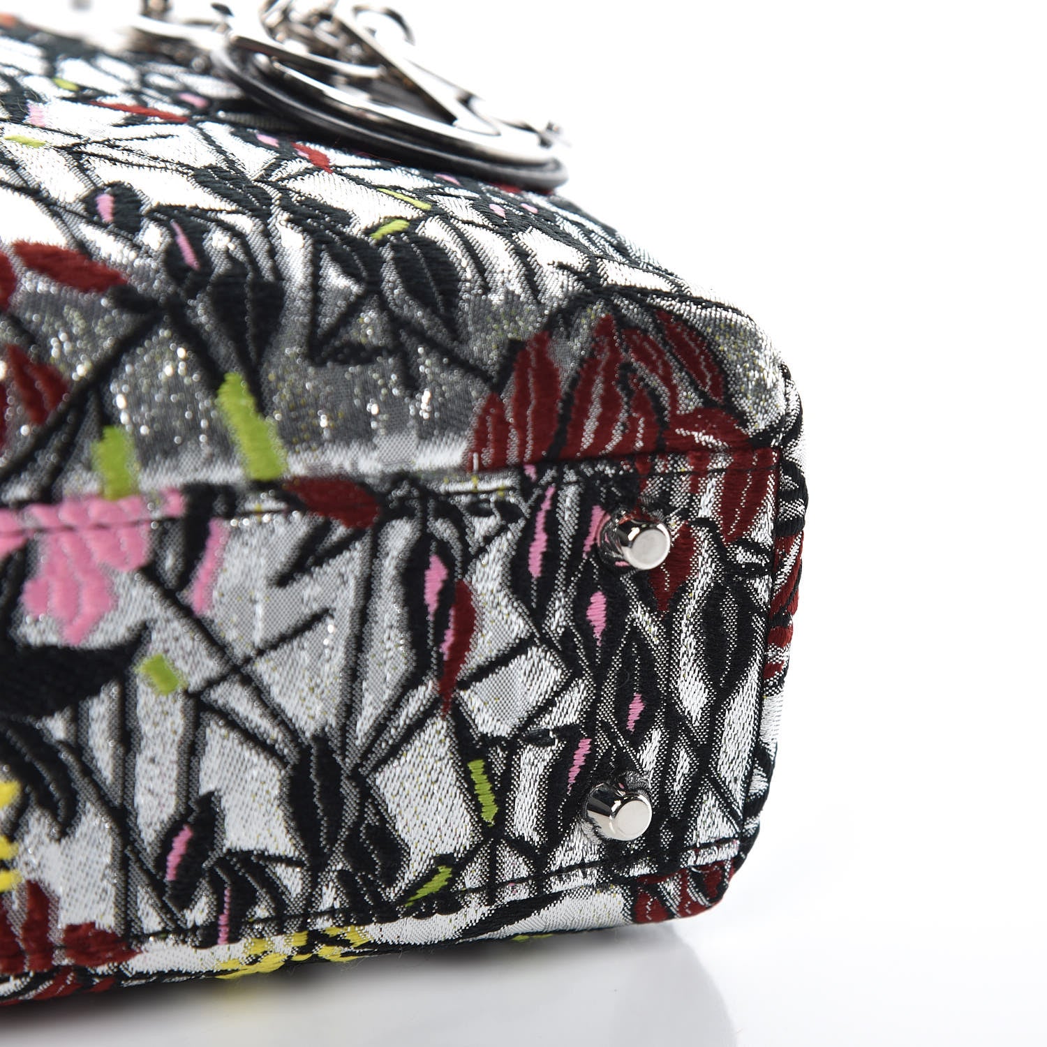 Christian Dior Metallic Canvas Embroidered Mini Lady Dior Argent Multicolor 9 of 9