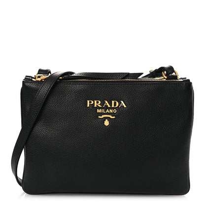 Prada Vitello Phenix Double Zip Crossbody Bag Black 1 of 11