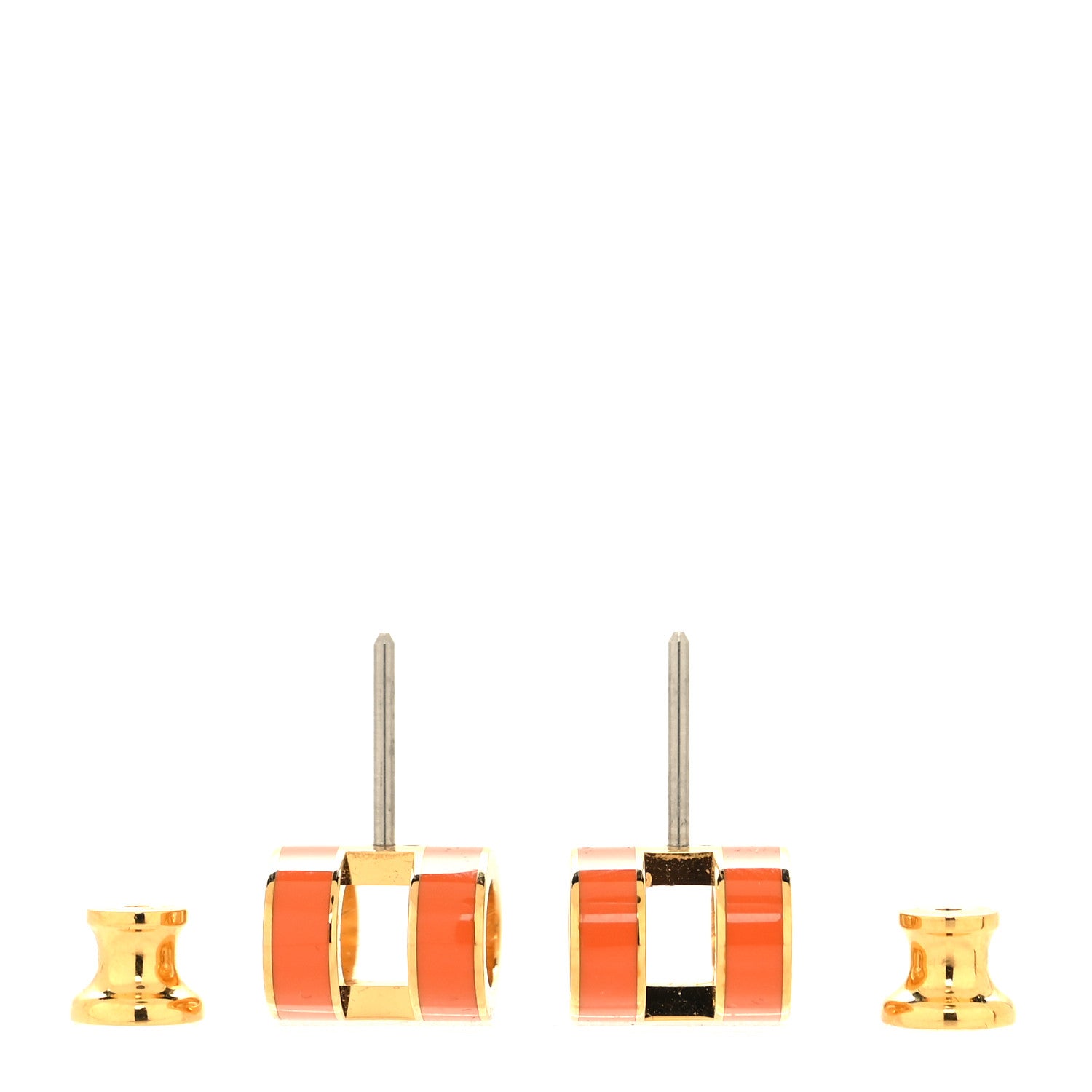 Hermes Gold Lacquered Mini Pop H Earrings Orange Fonce 3 of 5