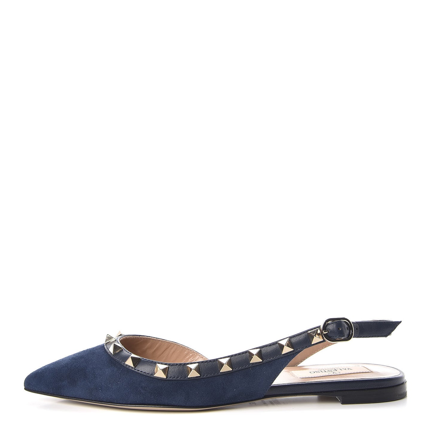 Suede Nappa Rockstud Slingback Flats 35 Marine