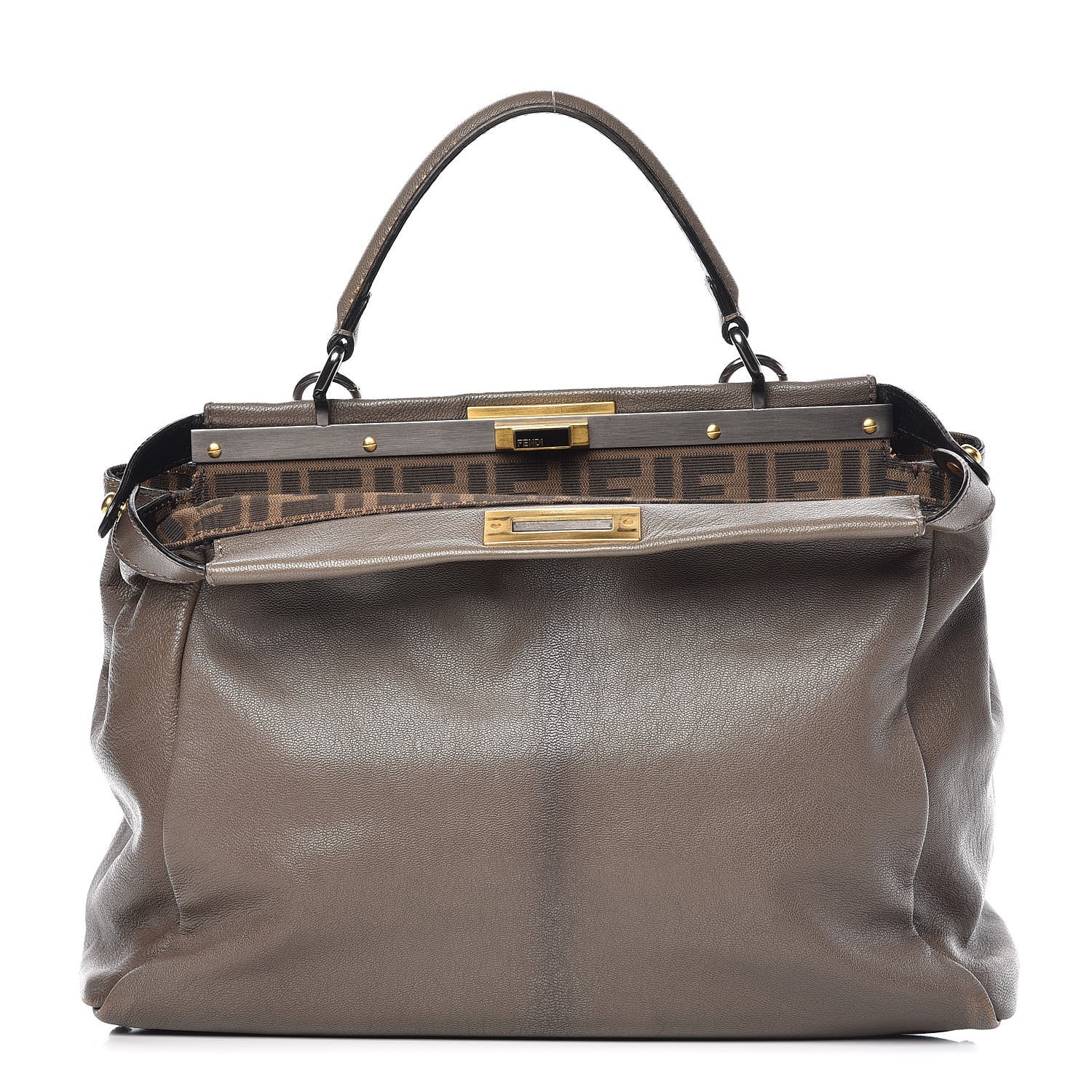 Fendi Goatskin Zucca Large Peekaboo Iconic Satchel Taupe Tobacco Moro 1 of 17