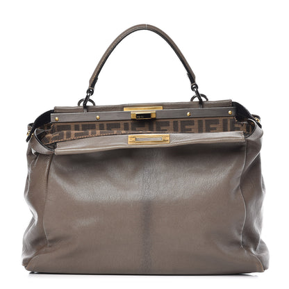 Fendi Goatskin Zucca Large Peekaboo Iconic Satchel Taupe Tobacco Moro 1 of 17