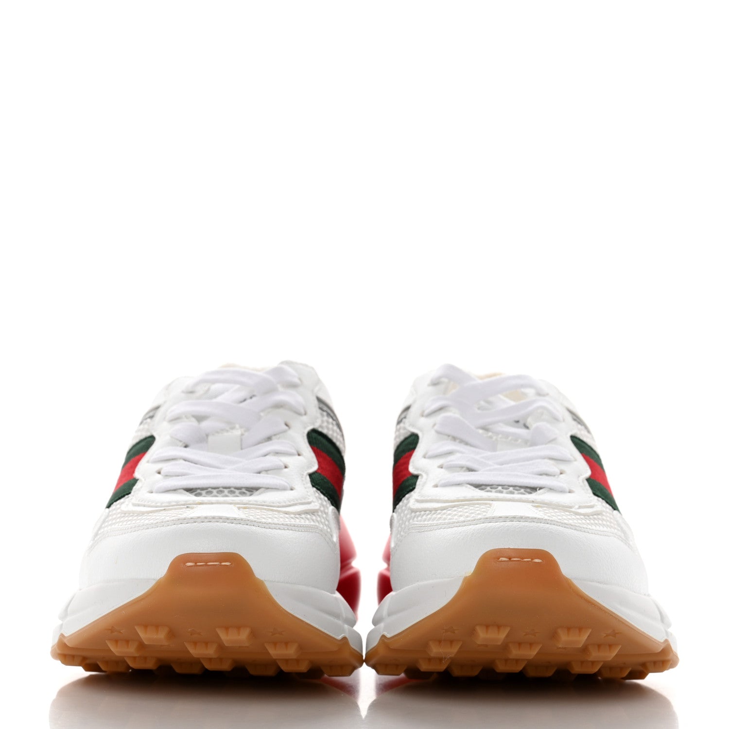 Gucci Lavaredo Eco Fabric Mesh Web Womens Rhyton Reflective Sneakers 35 Great White Green Red Silver 2 of 9