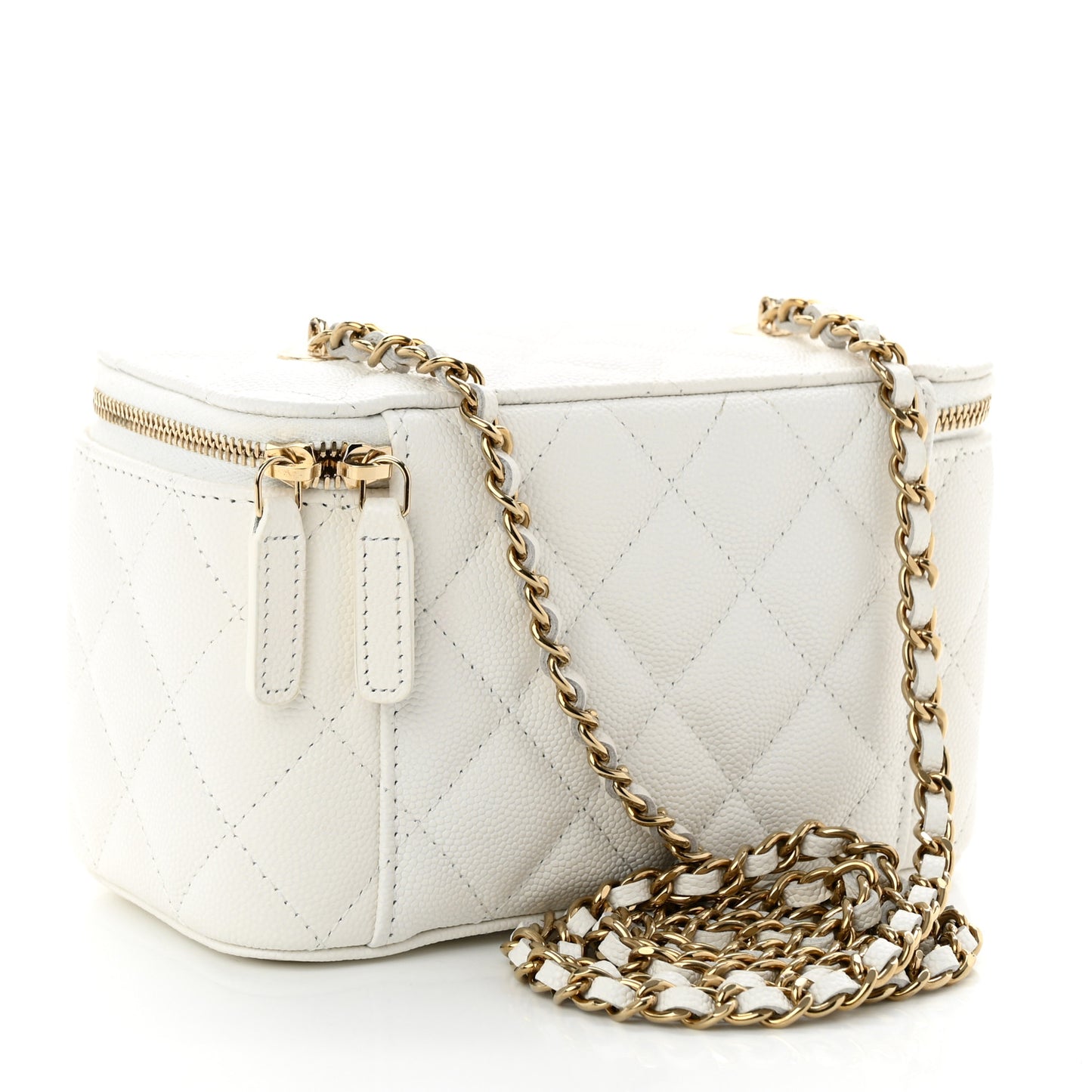 Caviar Quilted Small Vanity Case With Chain White