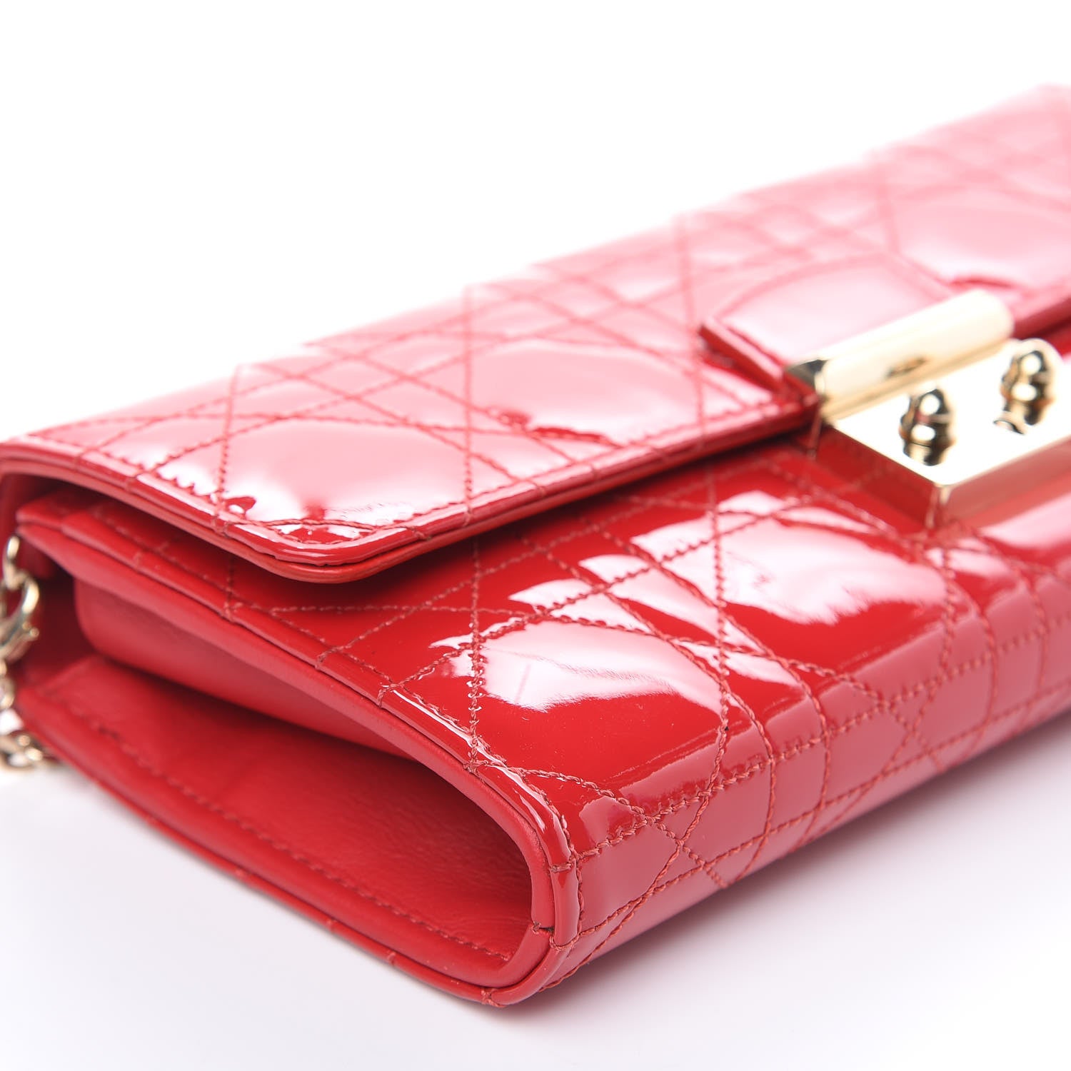 Christian Dior Patent Cannage Miss Dior Chain Wallet Red 8 of 12