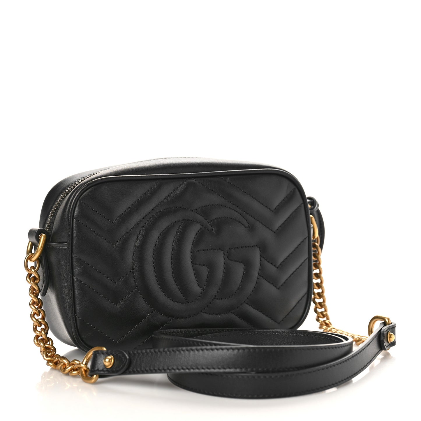 Calfskin Matelasse Mini GG Marmont Chain Shoulder Bag Black