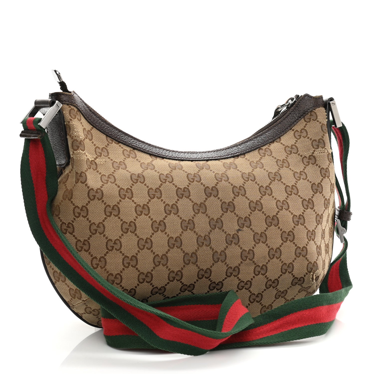 Gucci Monogram Web Medium Half Moon Hobo Dark Brown 3 of 11