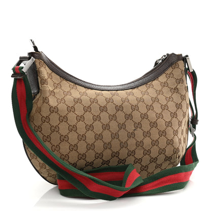 Gucci Monogram Web Medium Half Moon Hobo Dark Brown 3 of 11