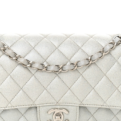 Chanel Glittered Metallic Caviar Quilted Medium Double Flap Silver 8 of 12