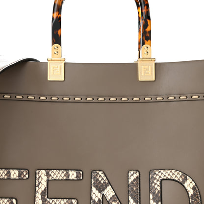 Fendi Vitello King Plexiglass Elaphe Python Print Logo Medium Fendi Sunshine Shopper Tote Tartufo Daisy Roccia 7 of 9