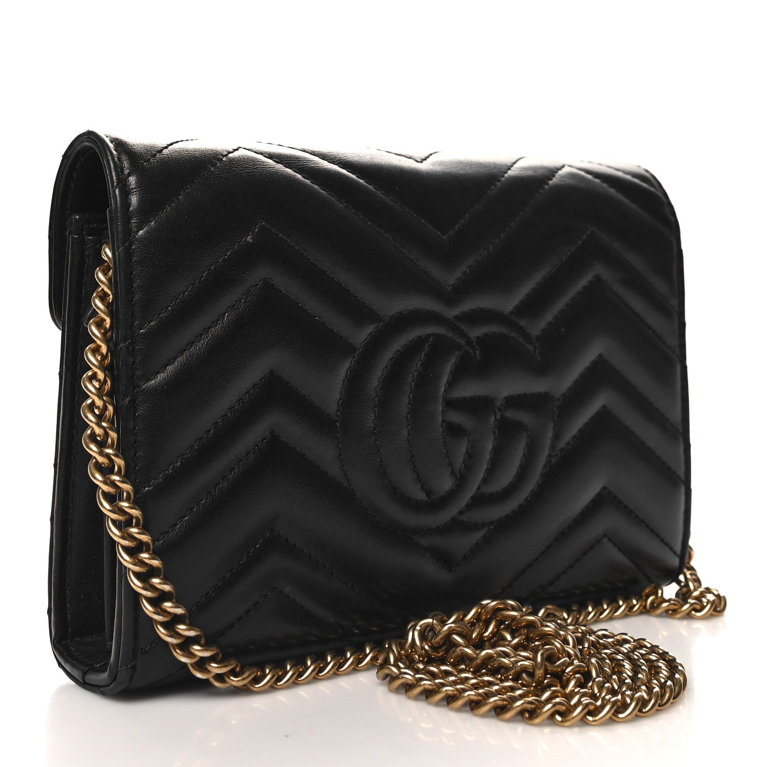 Gucci Calfskin Matelasse GG Marmont Chain Wallet Black 3 of 12