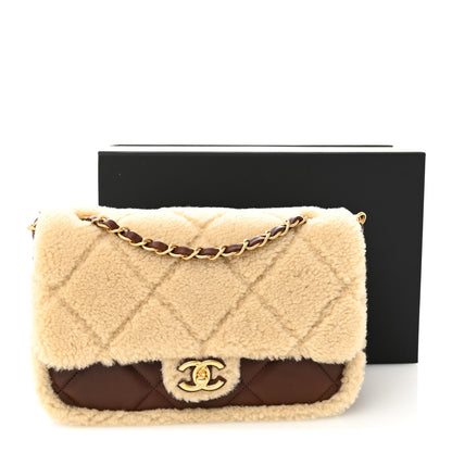 Chanel Shearling Lambskin Quilted Furry Coco Flap Beige Dark Brown 21 of 21