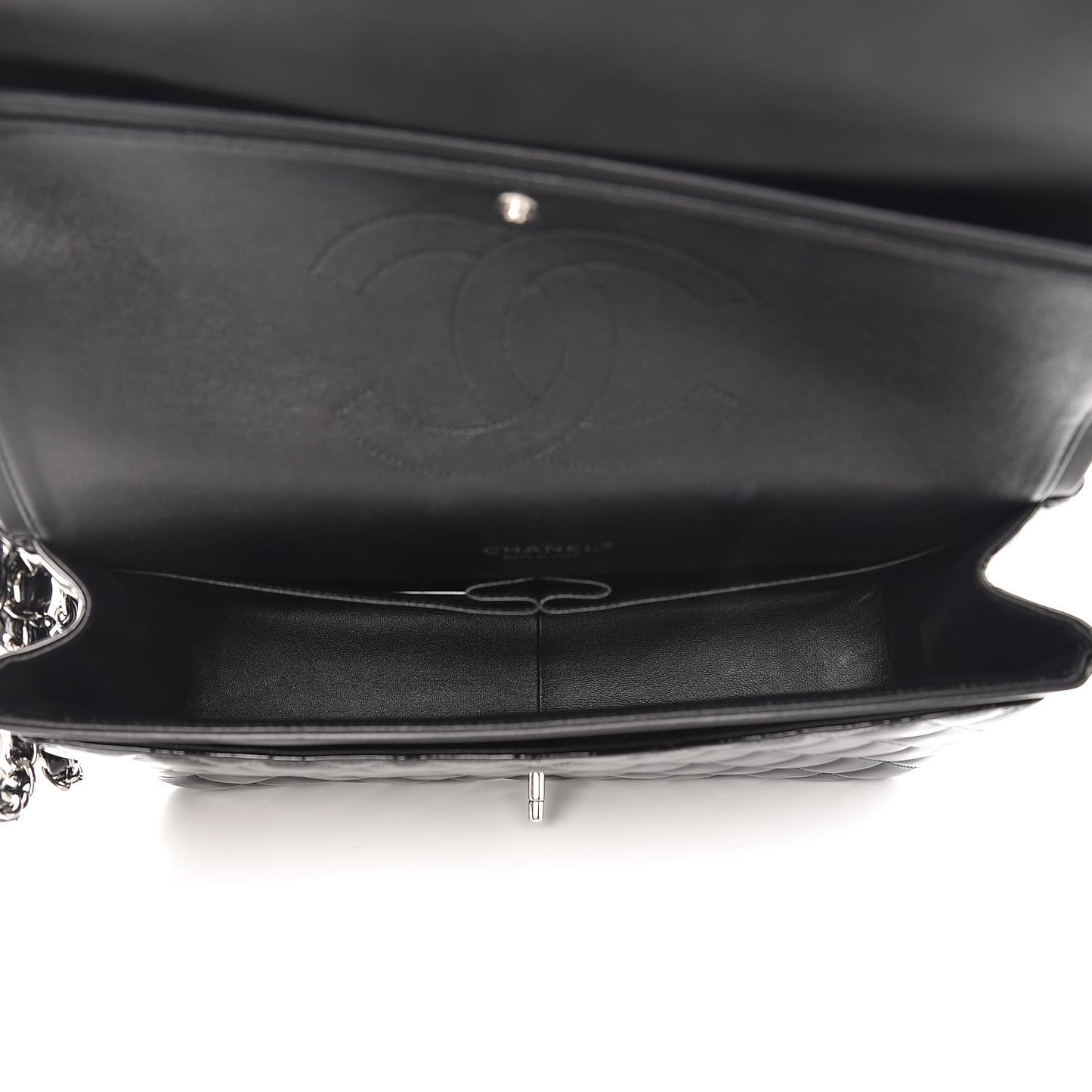 Patent Quilted Maxi Double Flap Black