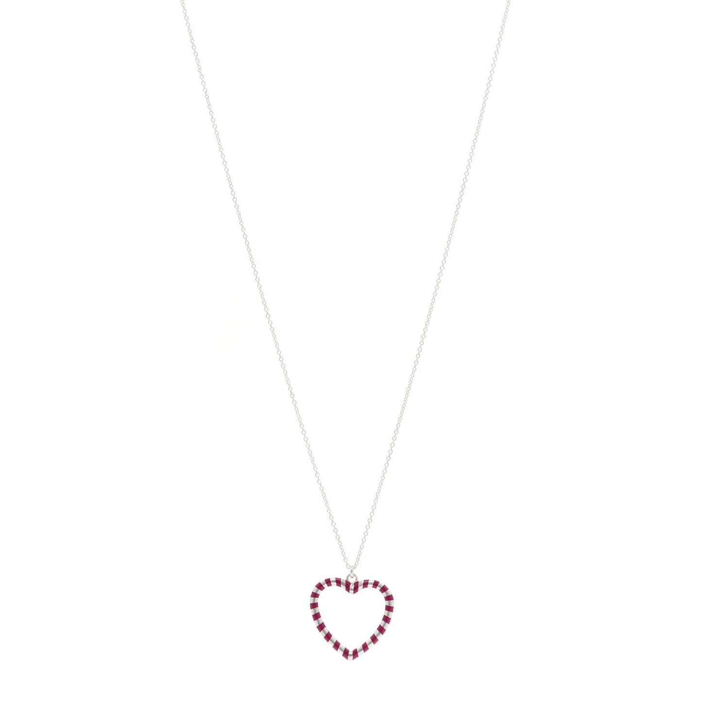 Sterling Silver Enamel Paloma Picasso Striped Heart Pendant Necklace Red