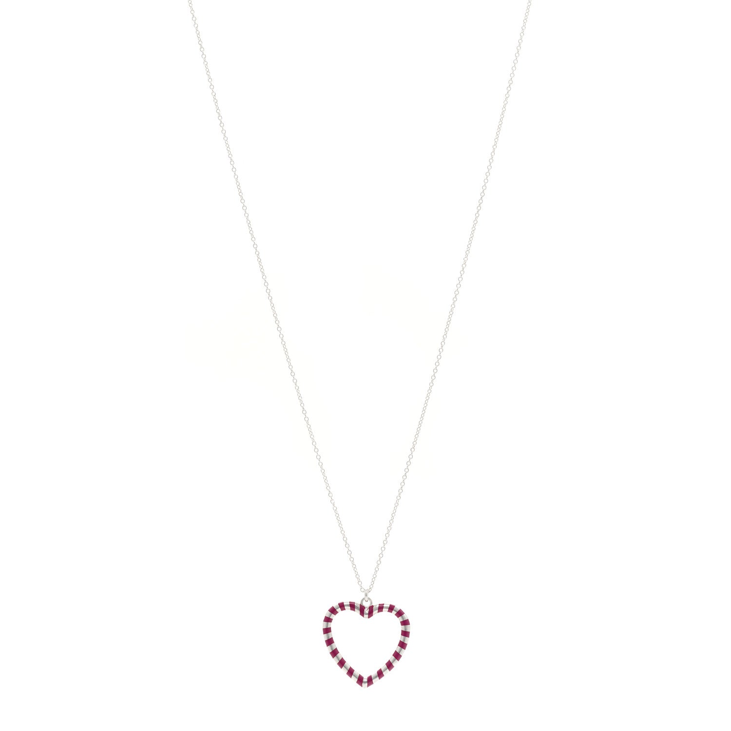 Tiffany Sterling Silver Enamel Paloma Picasso Striped Heart Pendant Necklace Red 1 of 4