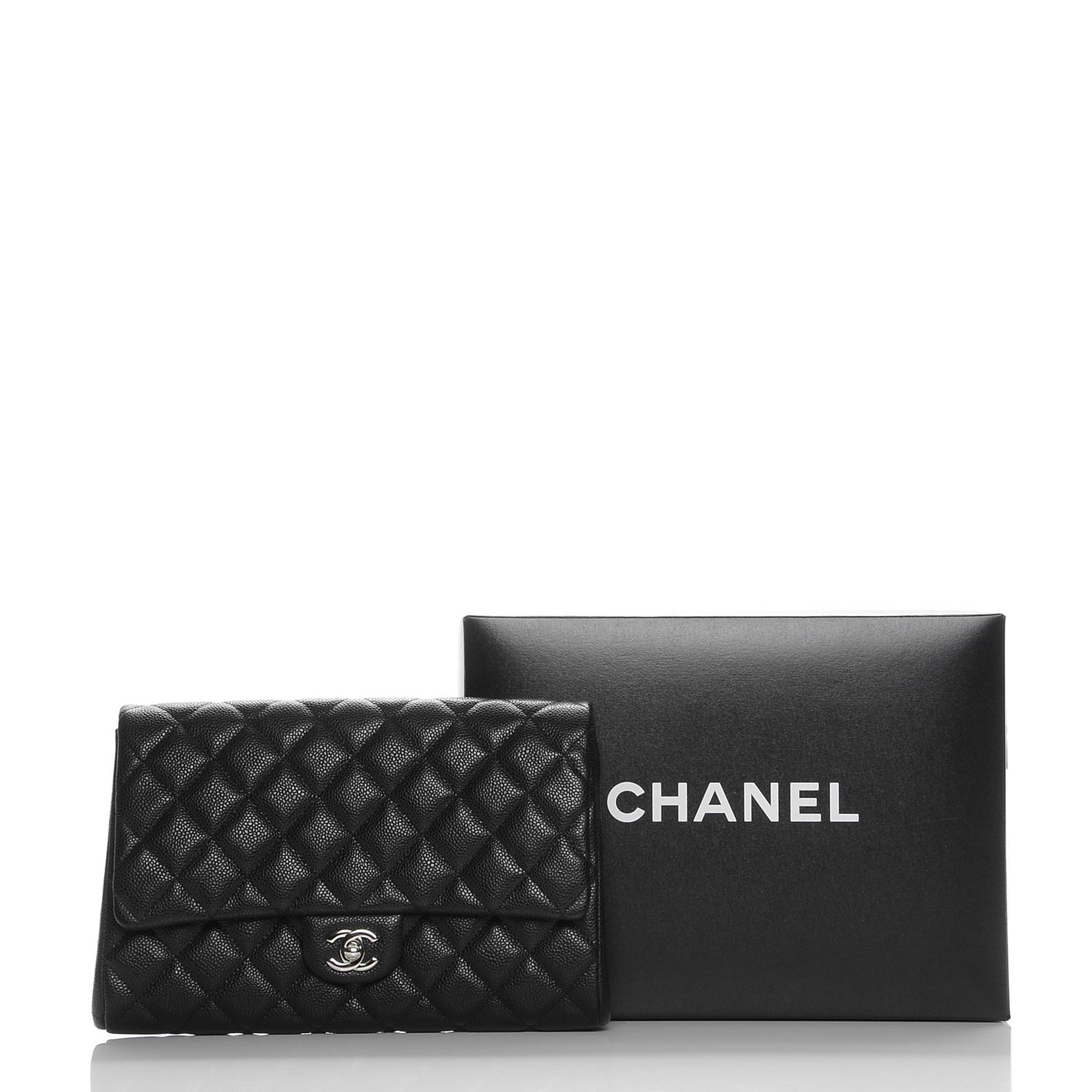 Caviar Quilted Clutch With Chain Flap Black