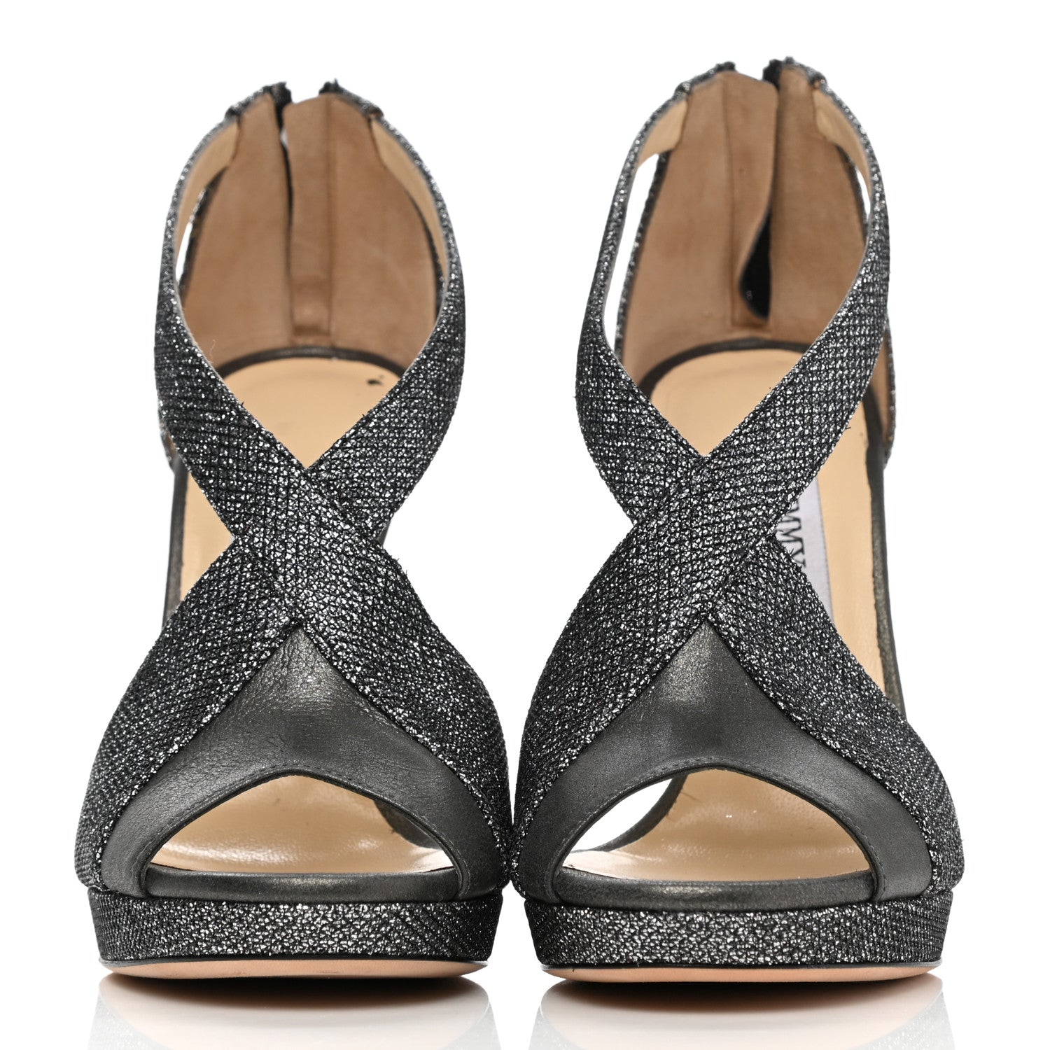 Jimmy Choo Glitter Crisscross Sandals 35.5 Silver 2 of 10