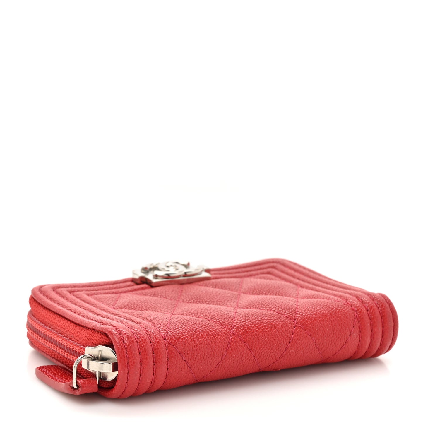 Caviar Quilted Boy Zip Around Coin Purse Wallet Red