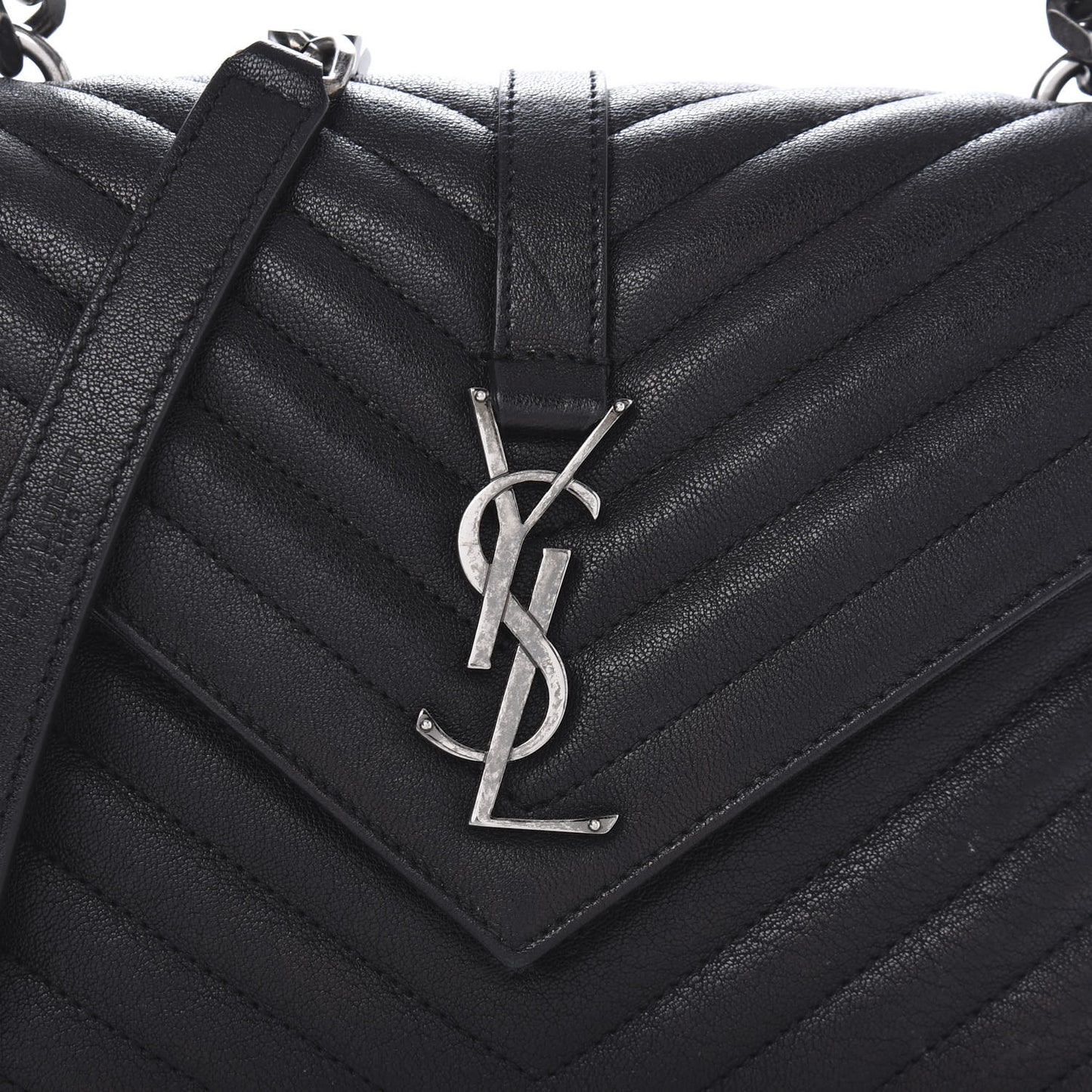 Sheepskin Matelasse Chevron Monogram Medium College Bag Black
