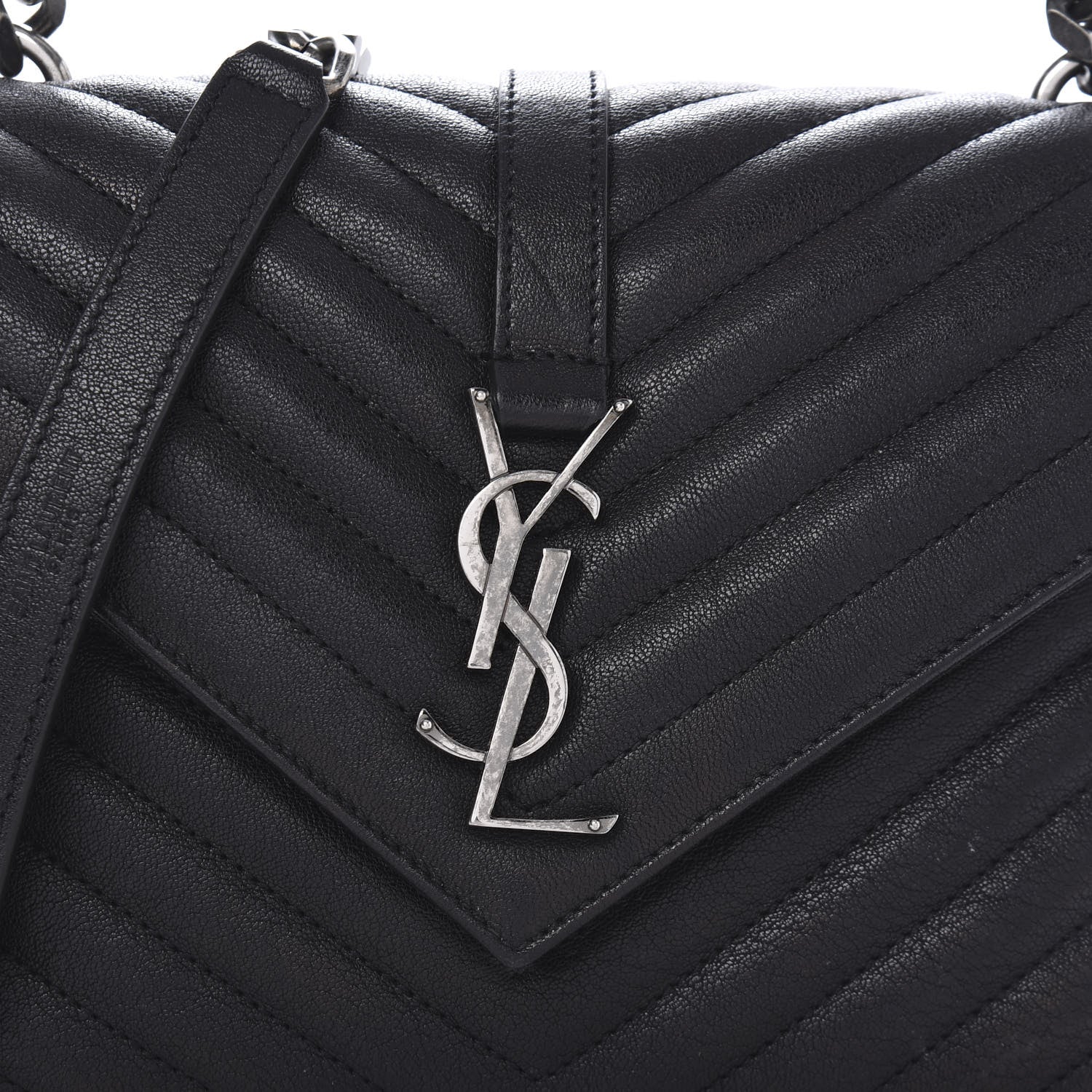 Saint Laurent Sheepskin Matelasse Chevron Monogram Medium College Bag Black 9 of 11