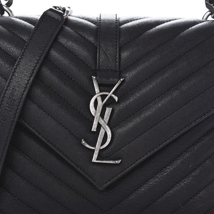 Saint Laurent Sheepskin Matelasse Chevron Monogram Medium College Bag Black 9 of 11