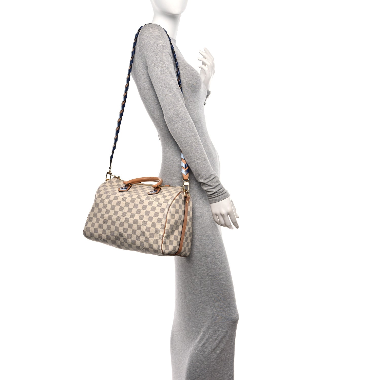 Louis Vuitton Damier Azur Braided Speedy Bandouliere 30 Blue 2 of 12