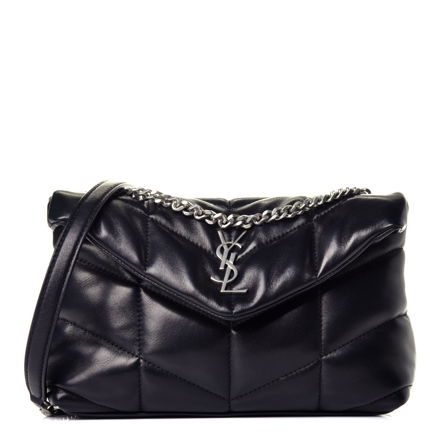 Lambskin Quilted Toy Loulou Puffer Monogram Chain Satchel Black