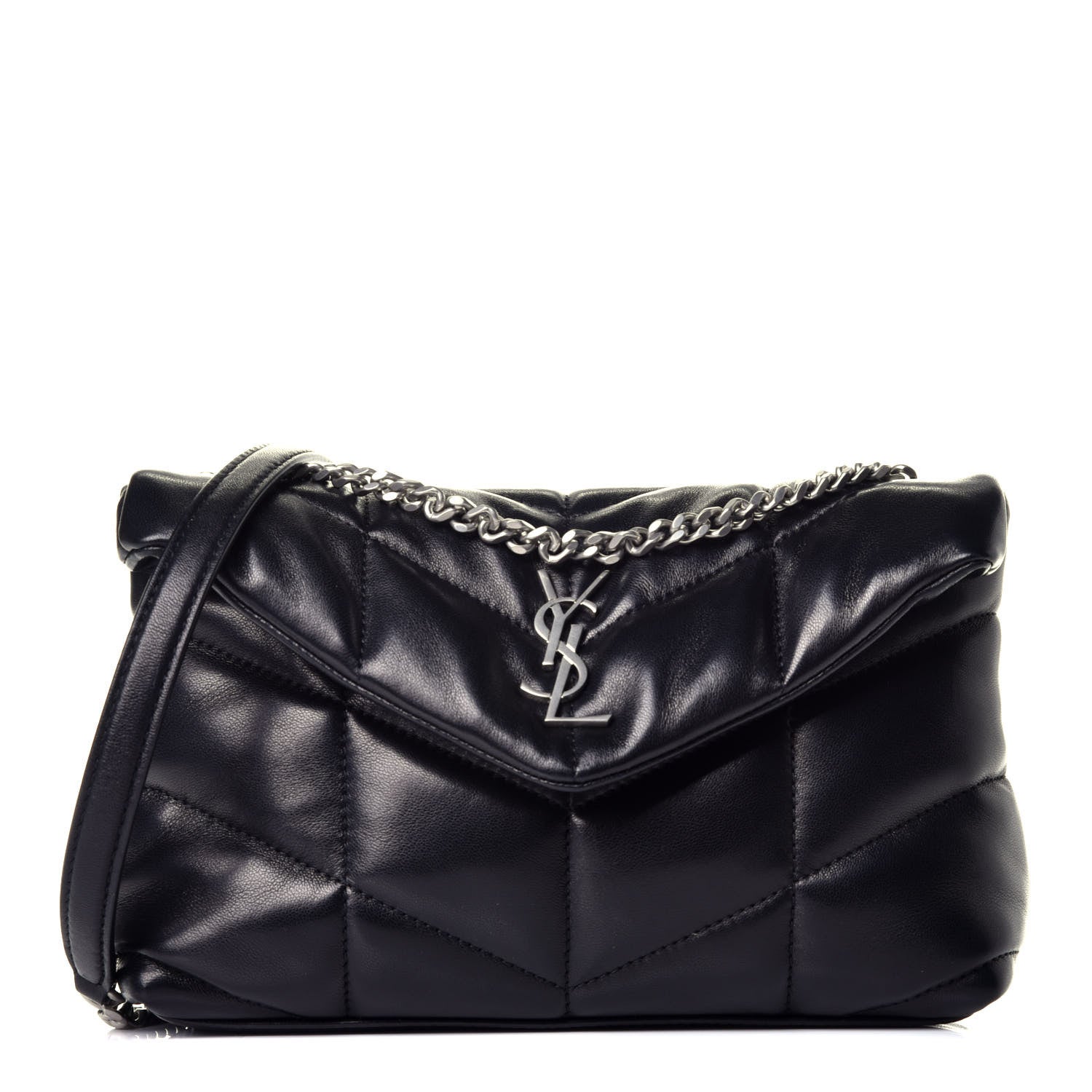 Saint Laurent Lambskin Quilted Toy Loulou Puffer Monogram Chain Satchel Black 1 of 9