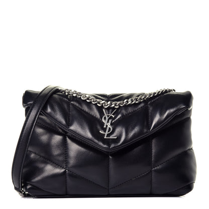 Saint Laurent Lambskin Quilted Toy Loulou Puffer Monogram Chain Satchel Black 1 of 9