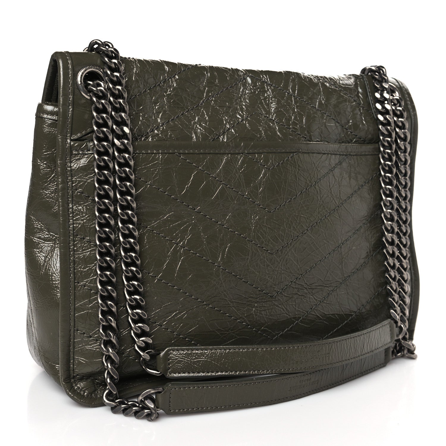 Saint Laurent Crinkled Calfskin Matelasse Monogram Medium Niki Chain Satchel Military Olive 3 of 9